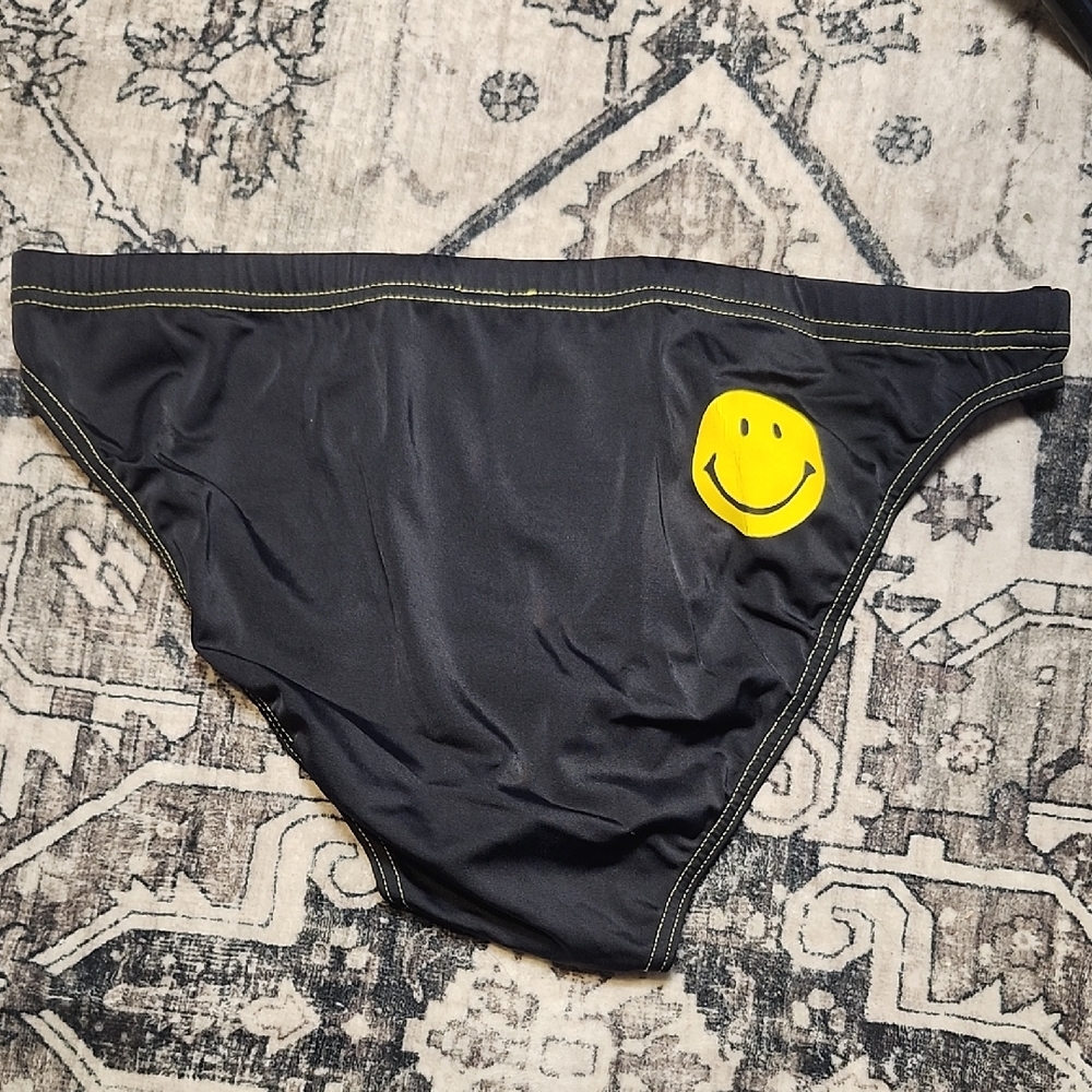 Black Swim Briefs with Yellow Smiley